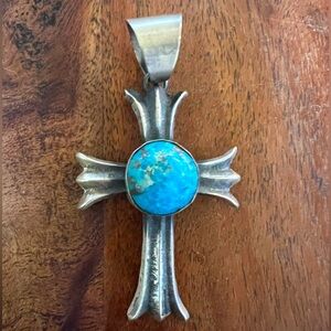 Chimney Butte NWT Kingman Turquoise cross pendant.  Sterling silver.